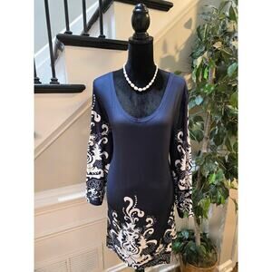 White Mark Yanette Tunic Top 2XL Navy White Stretch Flirty Scoop Drop Shoulder